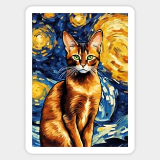 Adorable Abyssinian Cat Breed Painting in a Van Gogh Starry Night Art Style Sticker